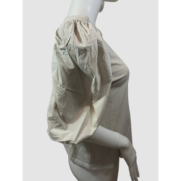 H&M Women Top M Beige Round Neck Short Voluminous Balloon Sleeves Cotton Stretch - Picture 4 of 11